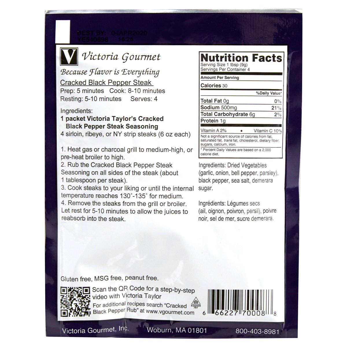 slide 2 of 2, Victoria Taylor's Seasonings Cracked Black Pepper Steak, 1.3 oz