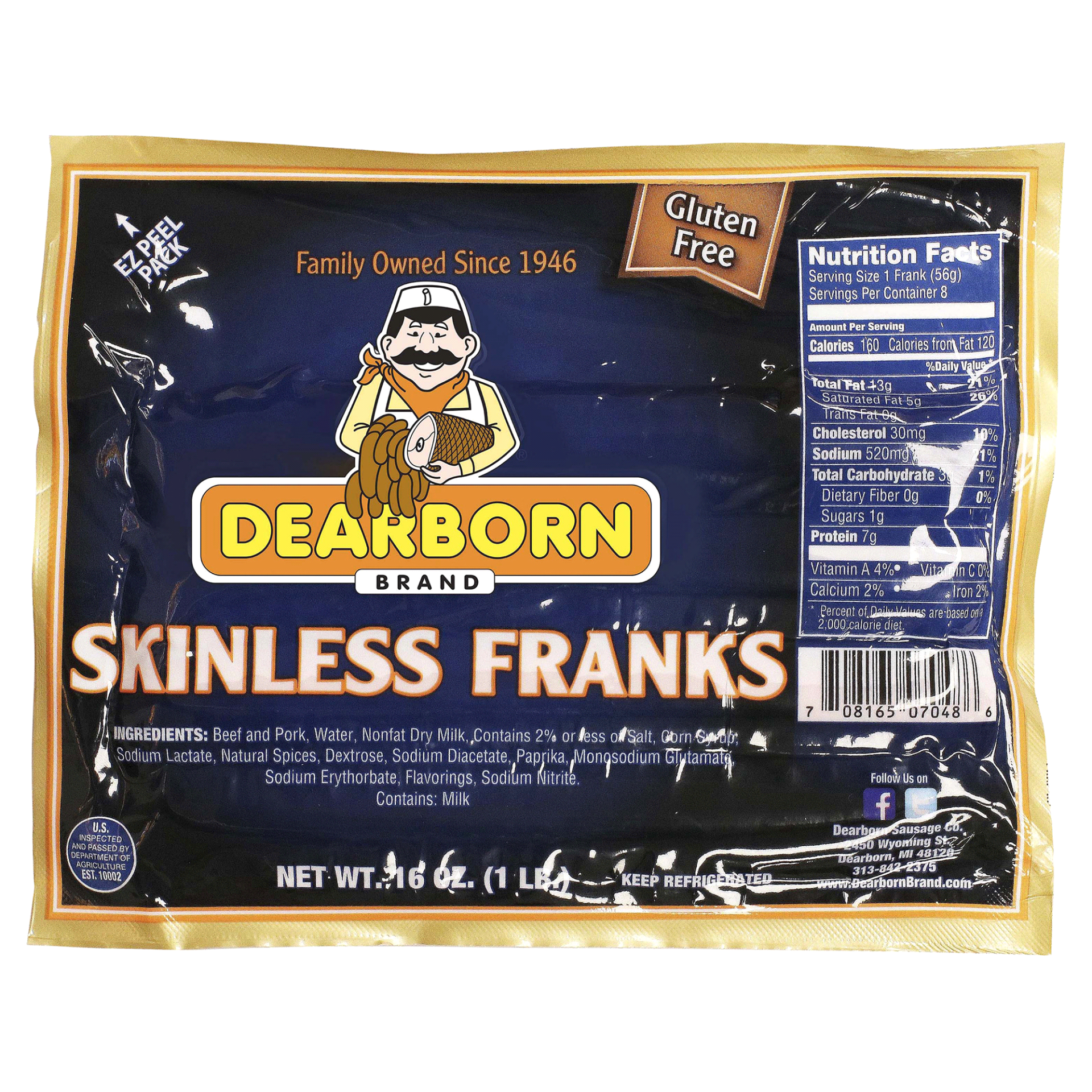 slide 1 of 1, Dearborn Brand Skinless Franks, 8 ct, 16 oz, 16 oz