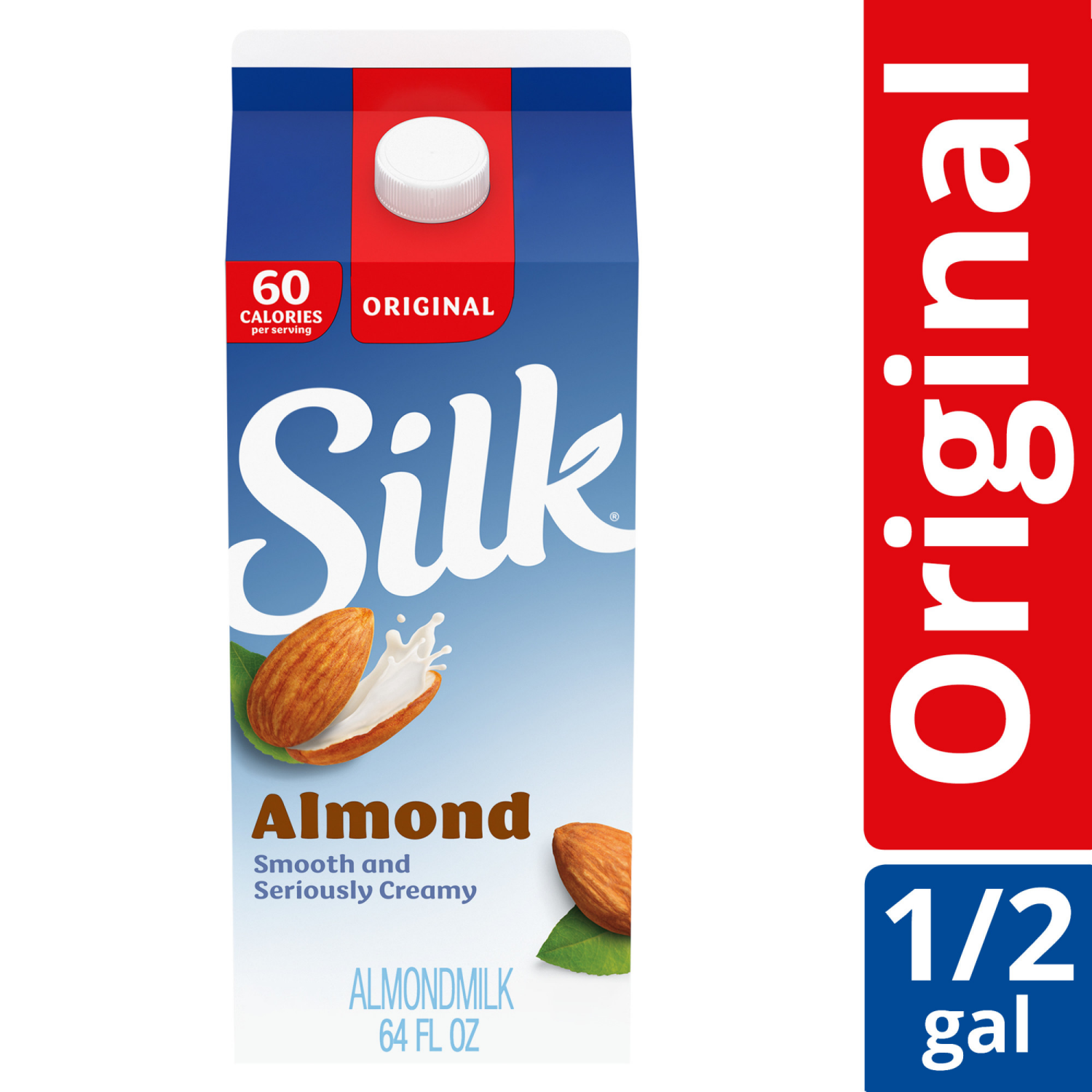 slide 3 of 5, Silk Dairy Free Vegan Original Almond Milk Half Gallon, 64 fl oz