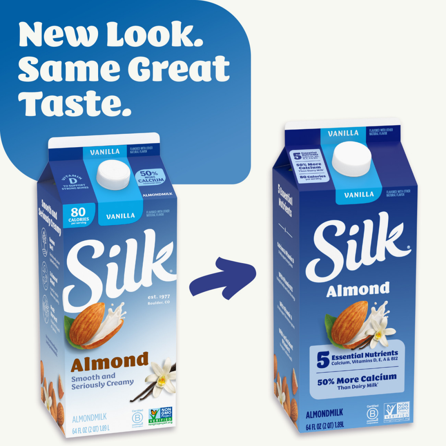 slide 2 of 8, Silk Almond Milk, Vanilla, Dairy Free, Gluten Free, 64 FL OZ Half Gallon, 64 fl oz