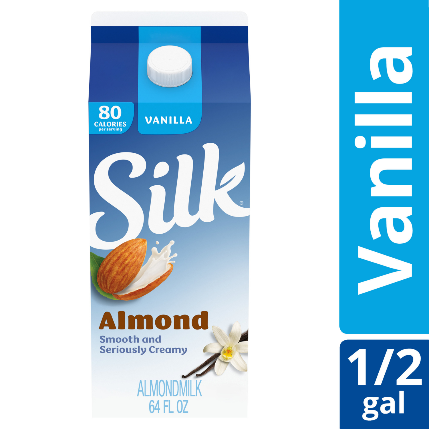 slide 3 of 5, Silk Almond Milk, Vanilla, Dairy Free, Gluten Free, 64 FL OZ Half Gallon, 64 fl oz