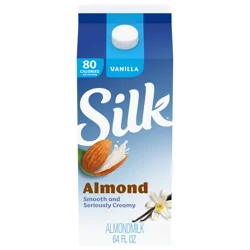 Silk Almond Milk, Vanilla, Dairy Free, Gluten Free, 64 FL OZ Half Gallon