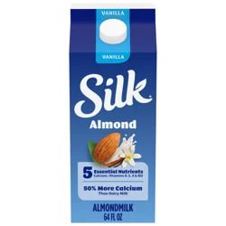 Silk Almond Milk, Vanilla, Dairy Free, Gluten Free, 64 FL OZ Half Gallon