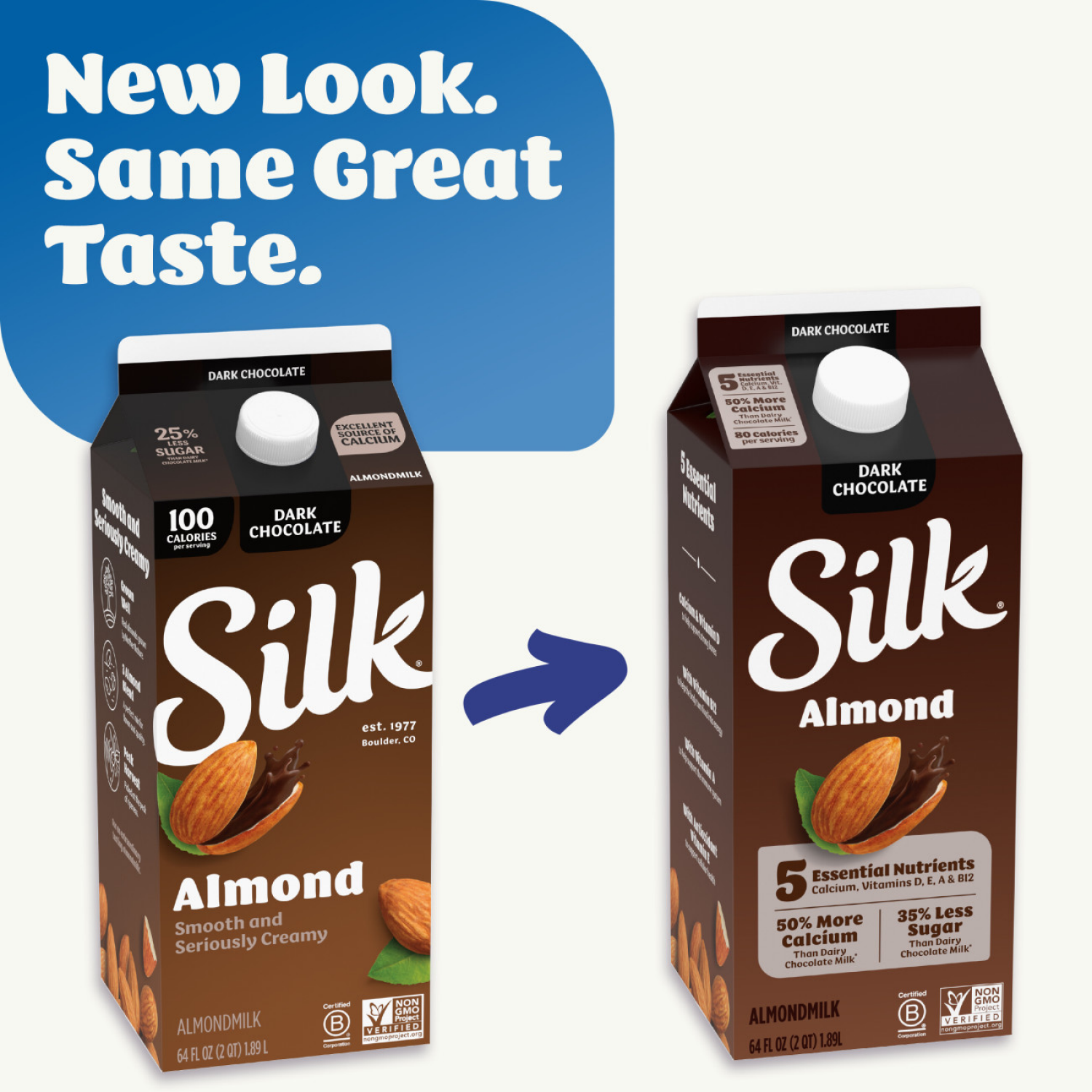 slide 2 of 8, Silk Almond Milk, Dark Chocolate, Dairy Free, Gluten Free, 64 FL OZ Half Gallon, 64 fl oz