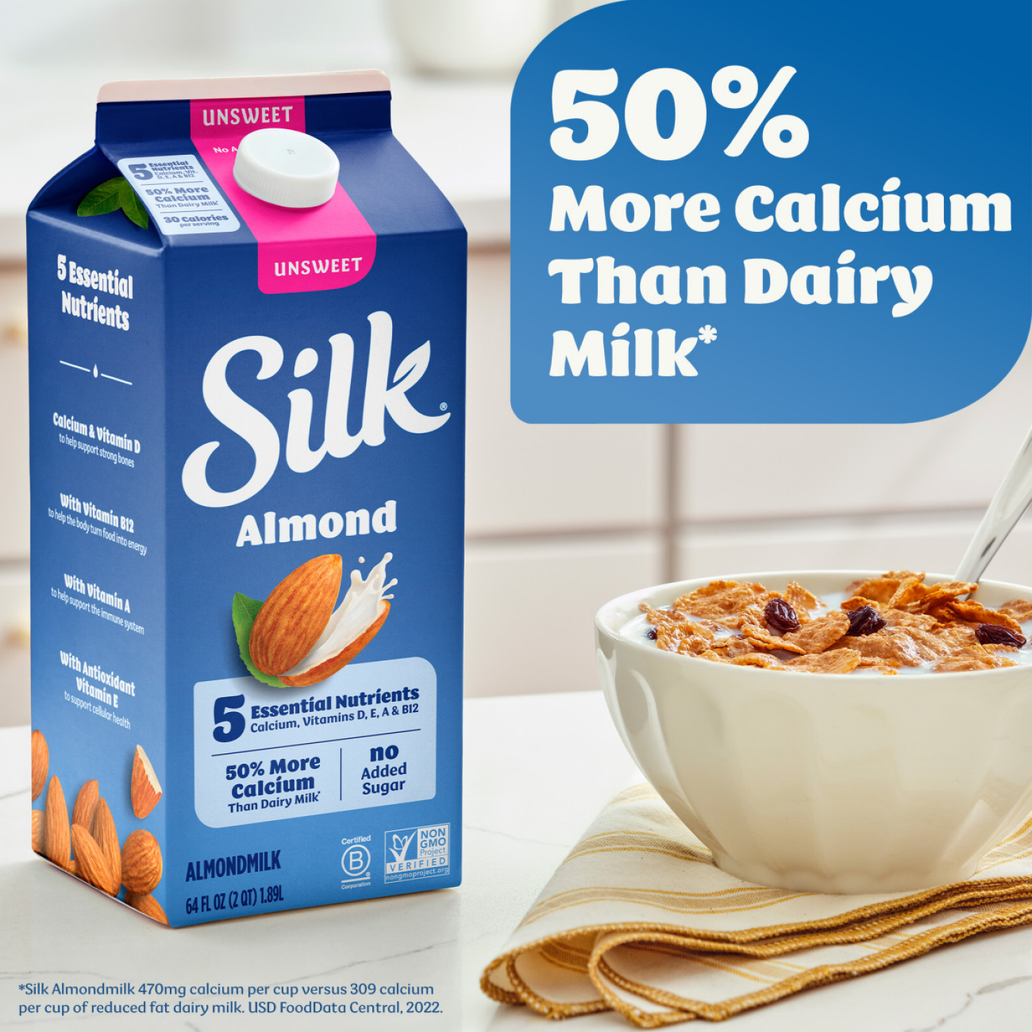 slide 3 of 8, Silk Almond Milk, Dark Chocolate, Dairy Free, Gluten Free, 64 FL OZ Half Gallon, 64 fl oz