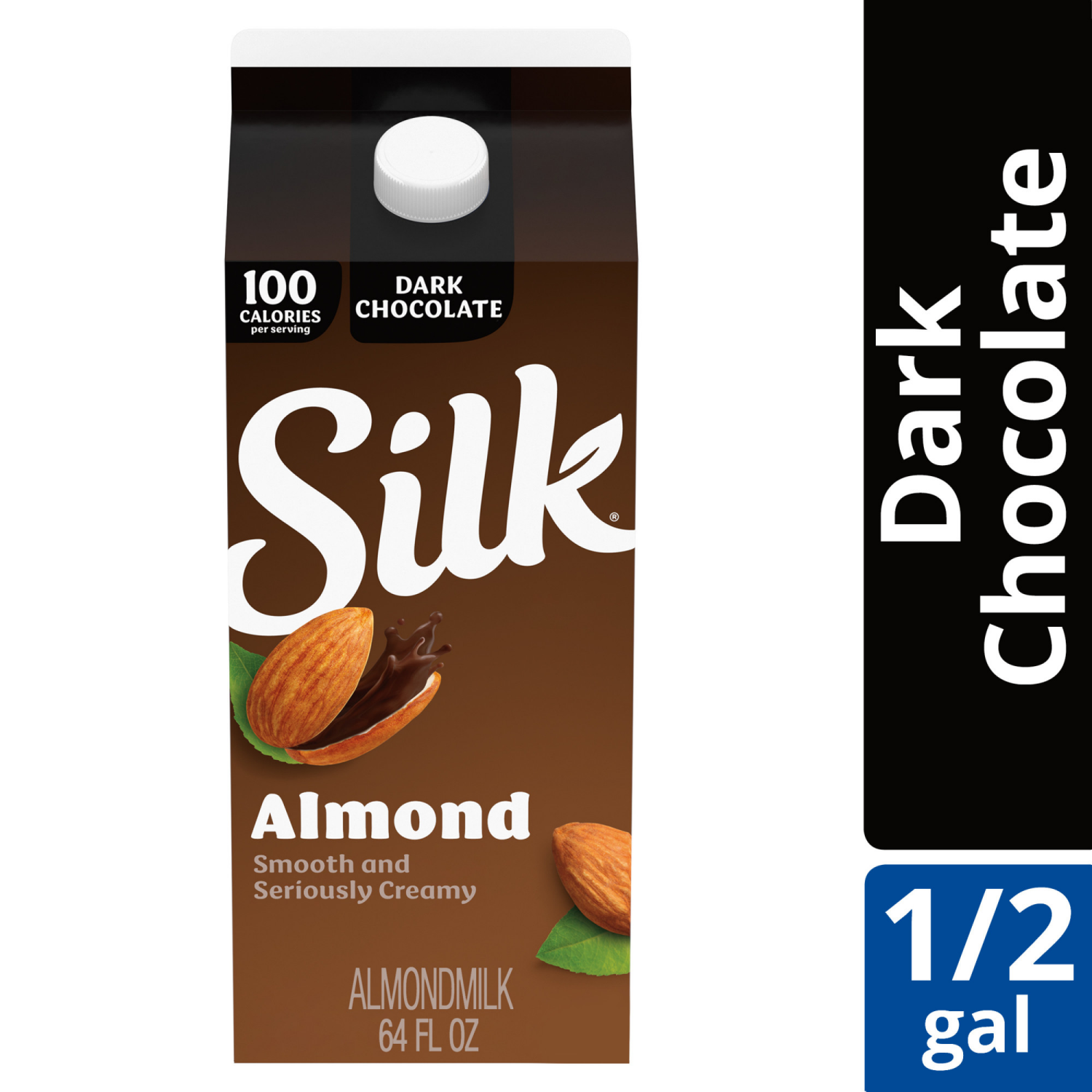 slide 3 of 5, Silk Almond Milk, Dark Chocolate, Dairy Free, Gluten Free, 64 FL OZ Half Gallon, 64 fl oz