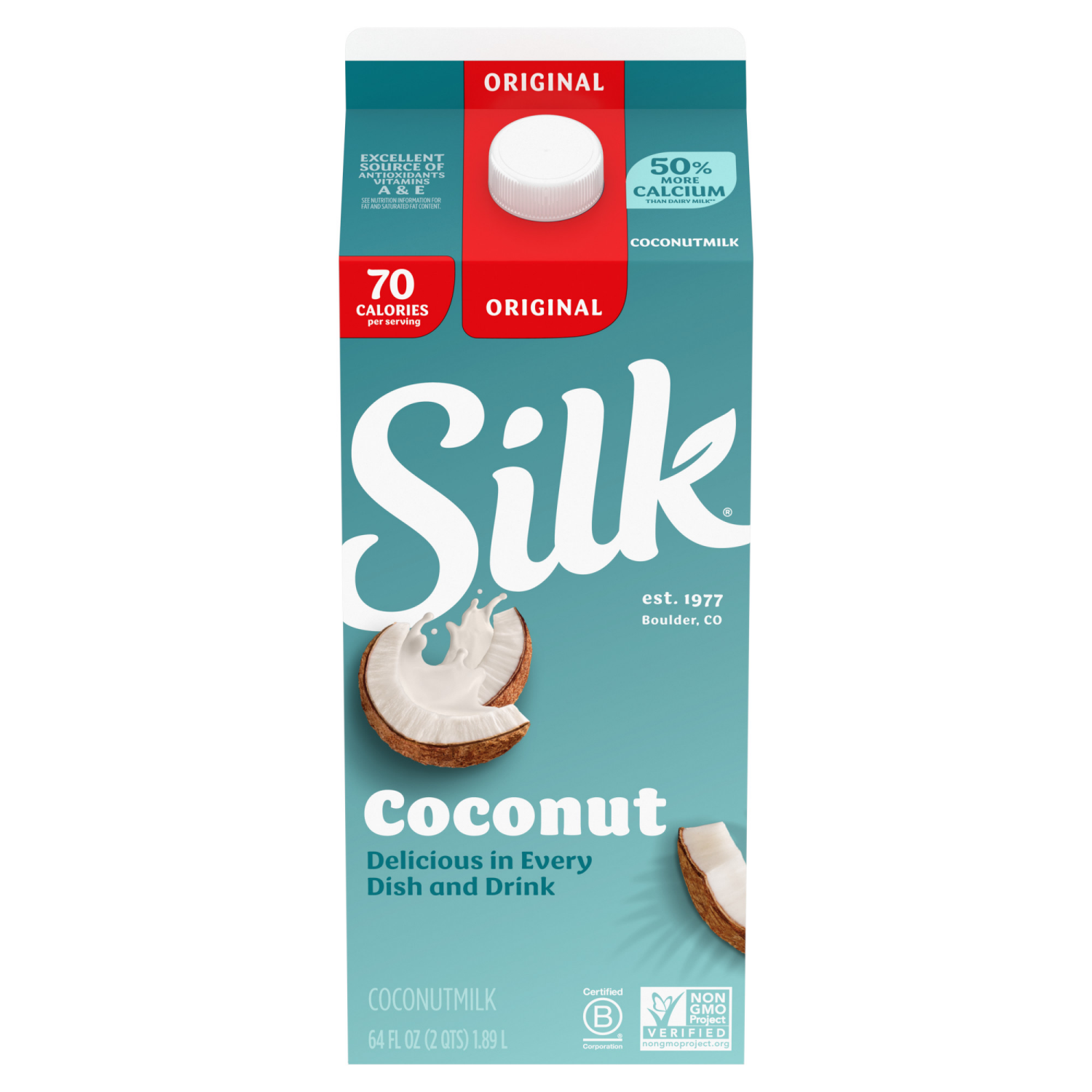 slide 1 of 5, Silk Coconut Milk, Original, Dairy Free, Gluten Free, 64 FL OZ Half Gallon, 64 fl oz