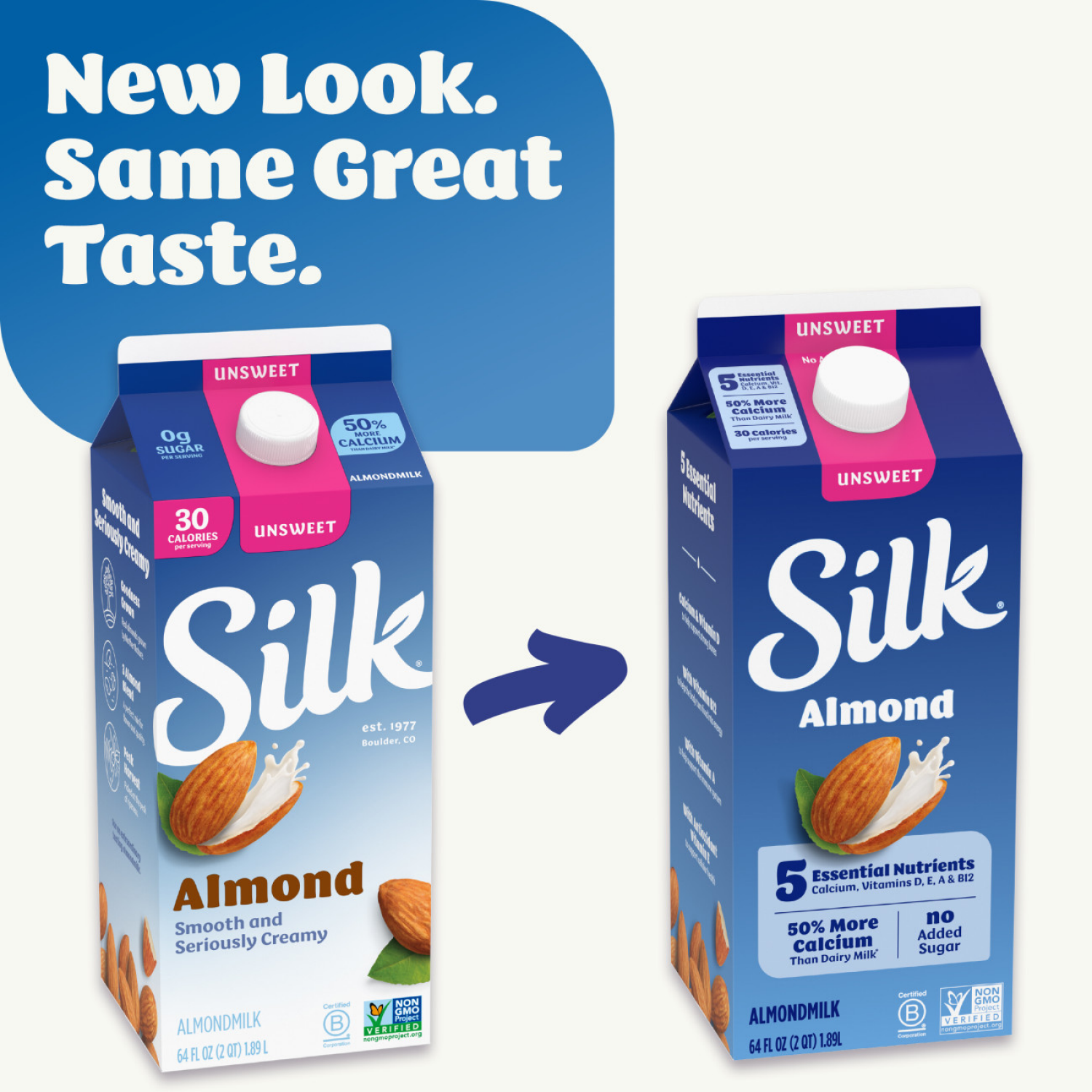 slide 2 of 8, Silk Almond Milk, Unsweet, Dairy Free, Gluten Free, 64 FL OZ Half Gallon, 64 fl oz