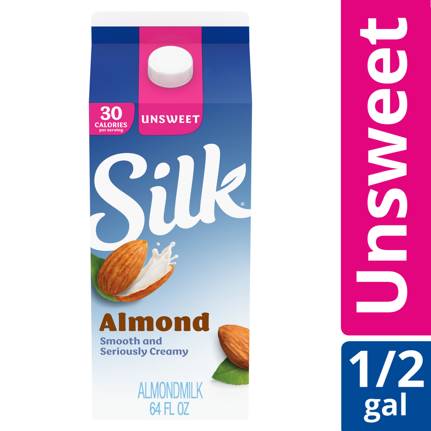 slide 3 of 5, Silk Almond Milk, Unsweet, Dairy Free, Gluten Free, 64 FL OZ Half Gallon, 64 fl oz