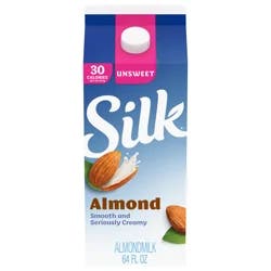 Silk Almond Milk, Unsweet, Dairy Free, Gluten Free, 64 FL OZ Half Gallon