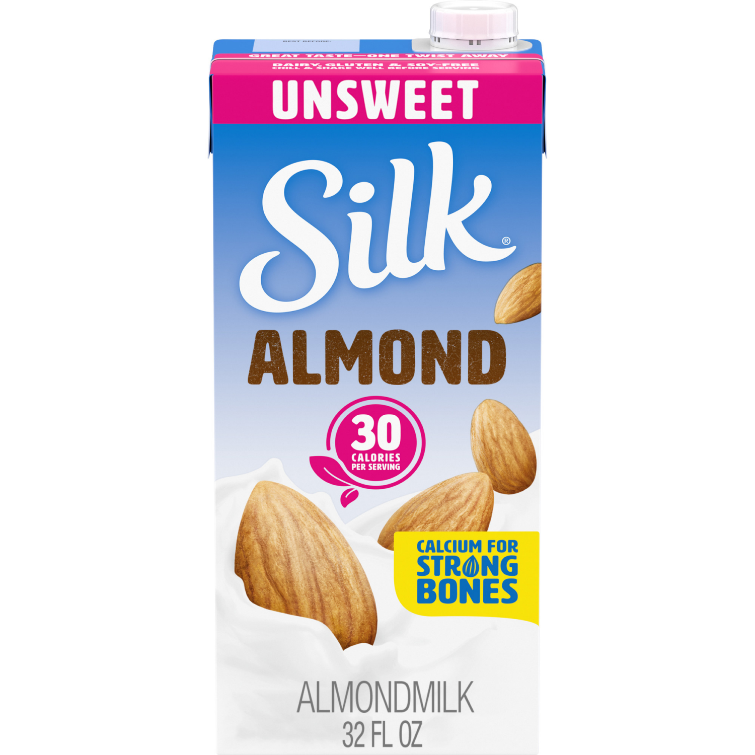 slide 1 of 5, Silk Almond Milk, Unsweetened, Shelf Stable, Dairy Free, Lactose Free, Gluten Free 32 FL OZ Quart, 32 fl oz