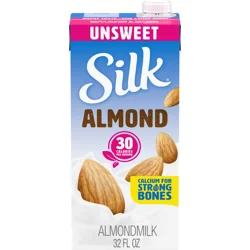 Silk Almond Milk, Unsweetened, Shelf Stable, Dairy Free, Lactose Free, Gluten Free 32 FL OZ Quart
