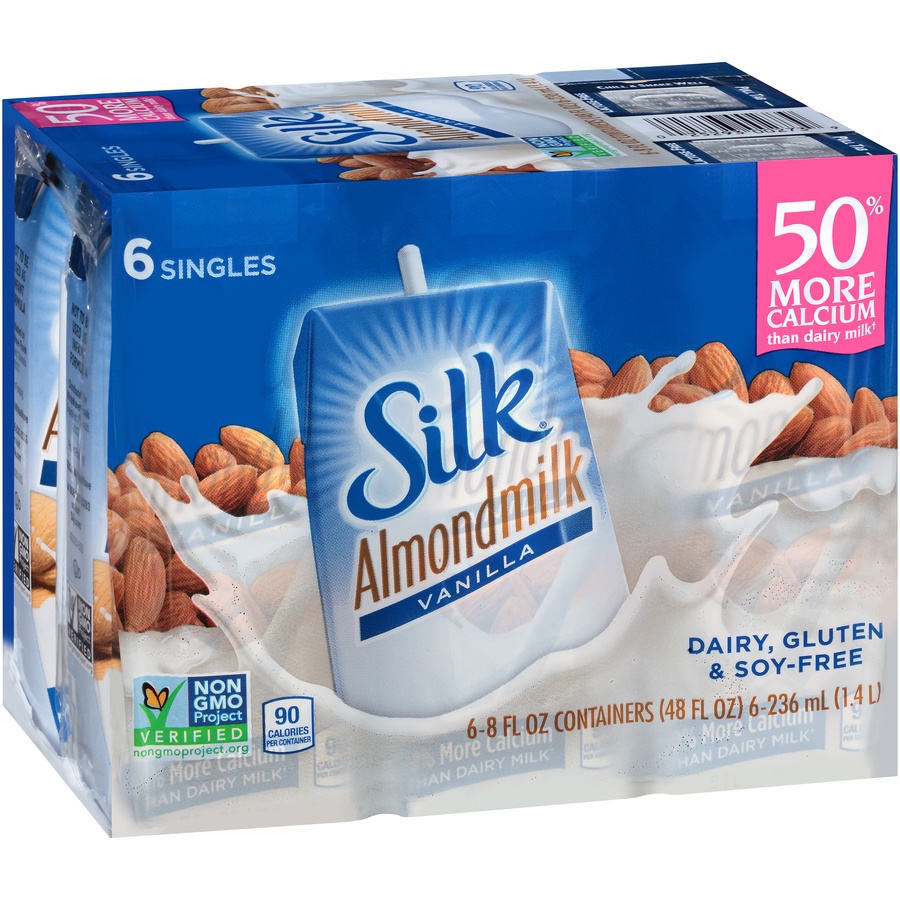 slide 7 of 8, Silk Almond Milk, Vanilla, Shelf Stable, Dairy Free, Lactose Free, Gluten Free 8 FL OZ Carton, 6 Ct, 6 ct