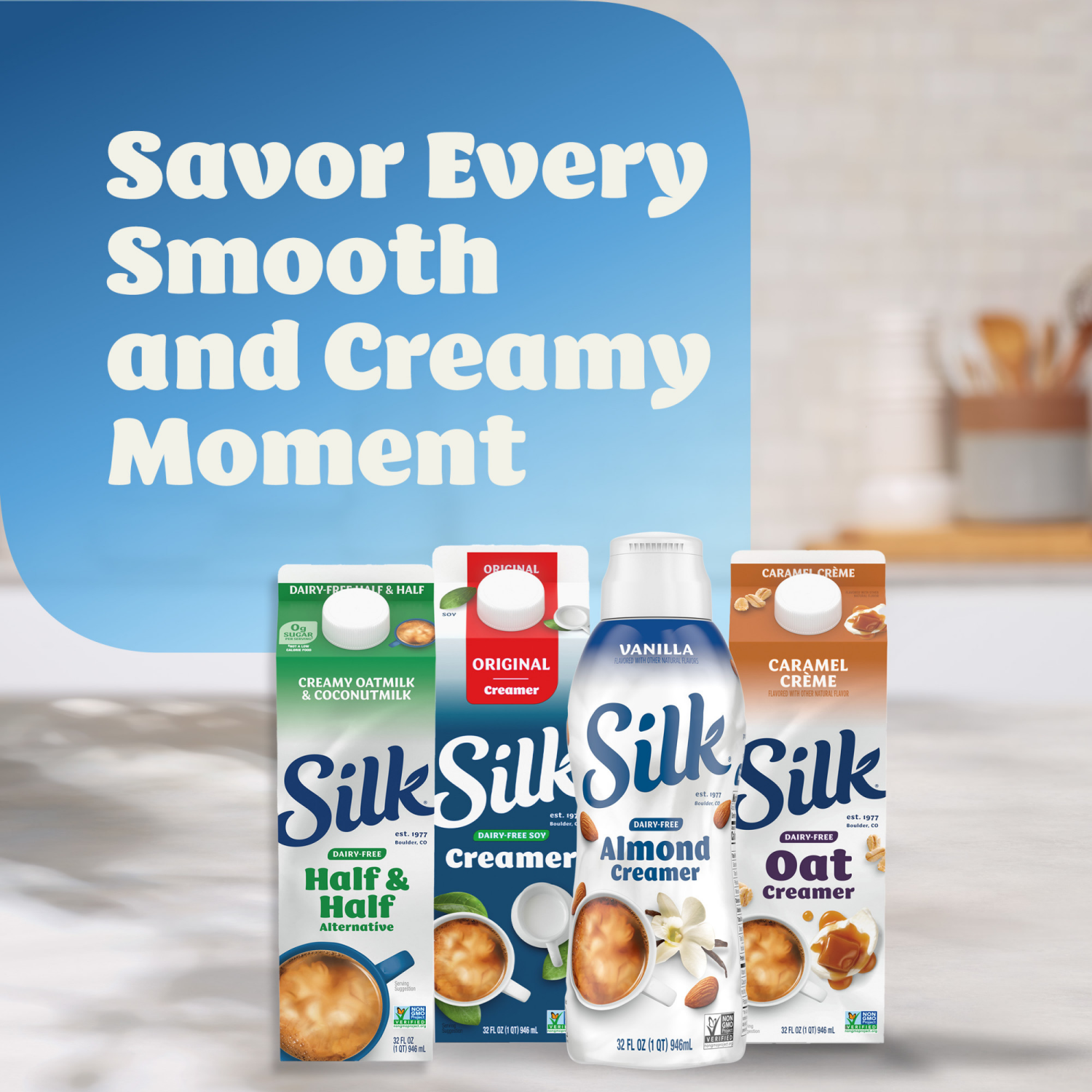 slide 4 of 5, Silk Almond Creamer, Vanilla, Dairy Free, Gluten Free, 32 FL OZ Carton, 32 fl oz