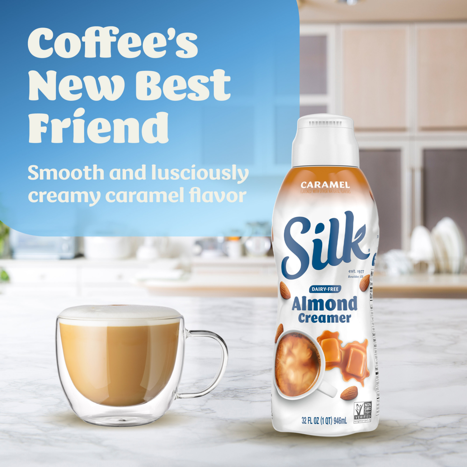 slide 3 of 5, Silk Almond Creamer, Caramel, Dairy Free, Gluten Free, 32 FL OZ Carton, 32 fl oz