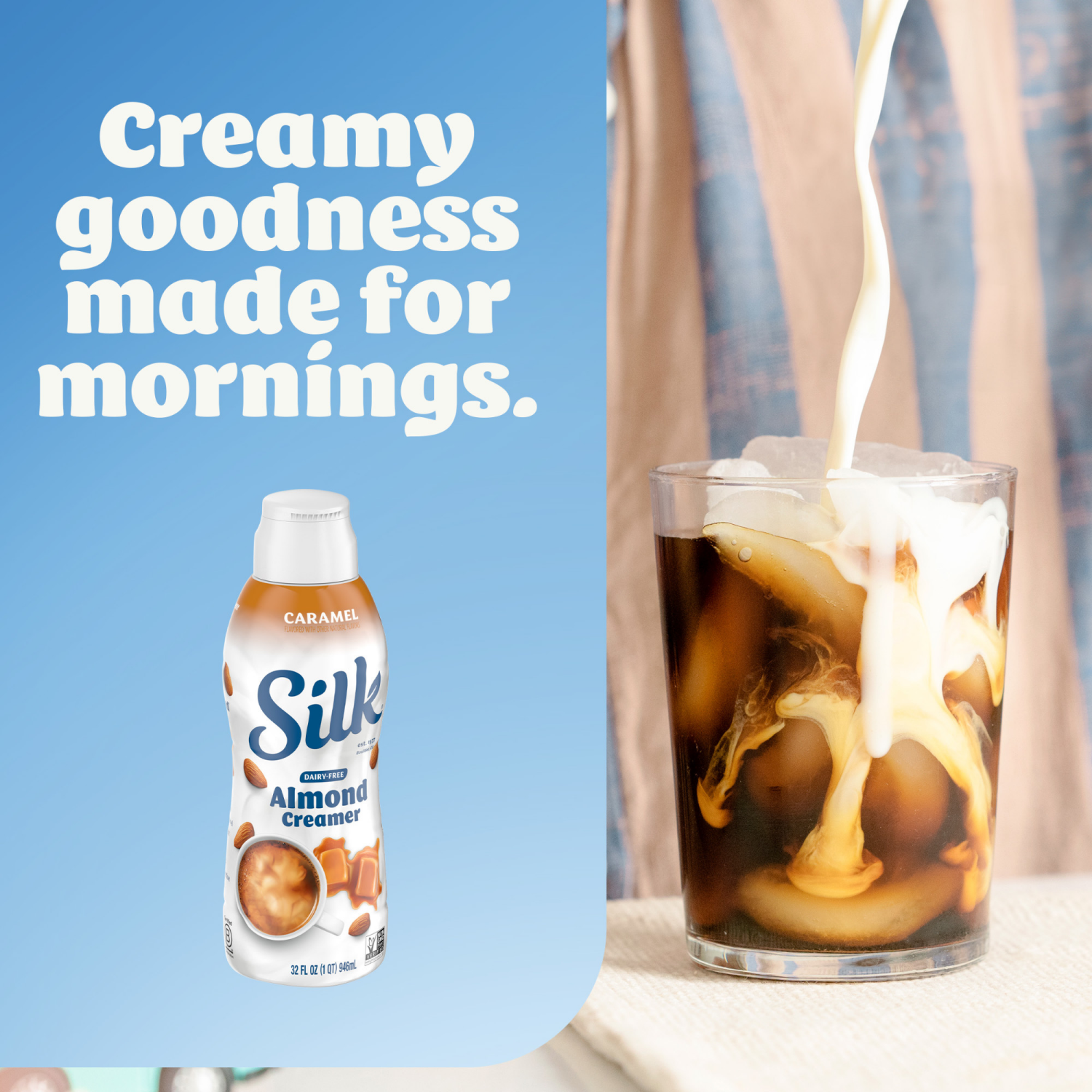 slide 5 of 5, Silk Almond Creamer, Caramel, Dairy Free, Gluten Free, 32 FL OZ Carton, 32 fl oz