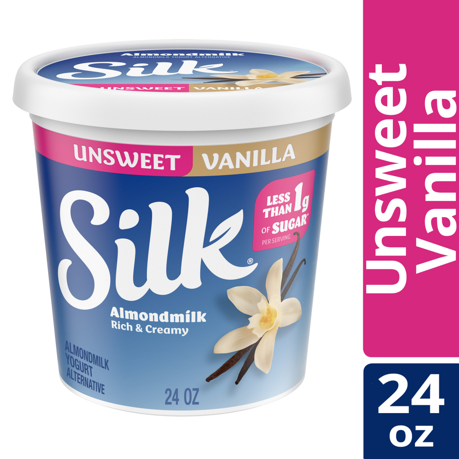 slide 2 of 5, Silk Unsweet Vanilla Dairy Free, Almond Milk Plant Based Yogurt Alternative, 24 OZ Tub, 24 oz
