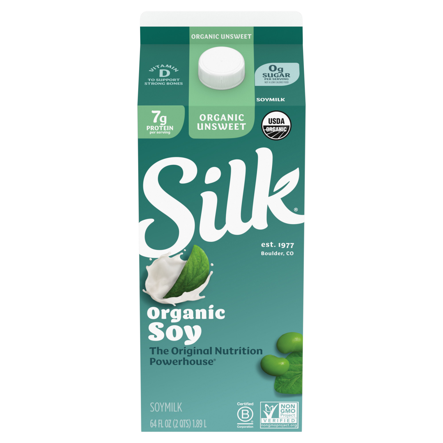 slide 2 of 5, Silk Soy Milk, Unsweet Organic, Dairy Free, Gluten Free, 64 FL OZ Half Gallon, 64 fl oz