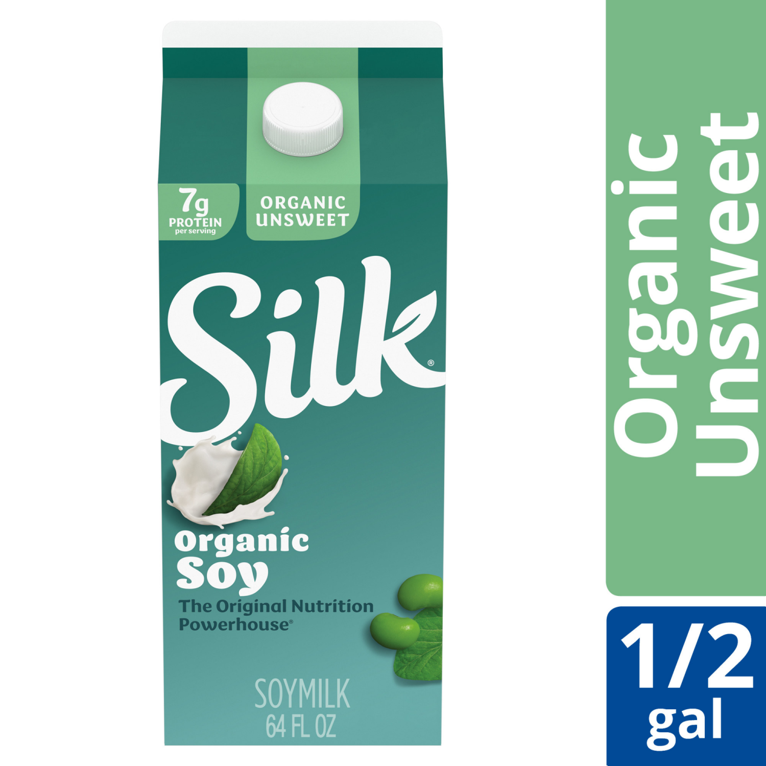 slide 3 of 5, Silk Soy Milk, Unsweet Organic, Dairy Free, Gluten Free, 64 FL OZ Half Gallon, 64 fl oz