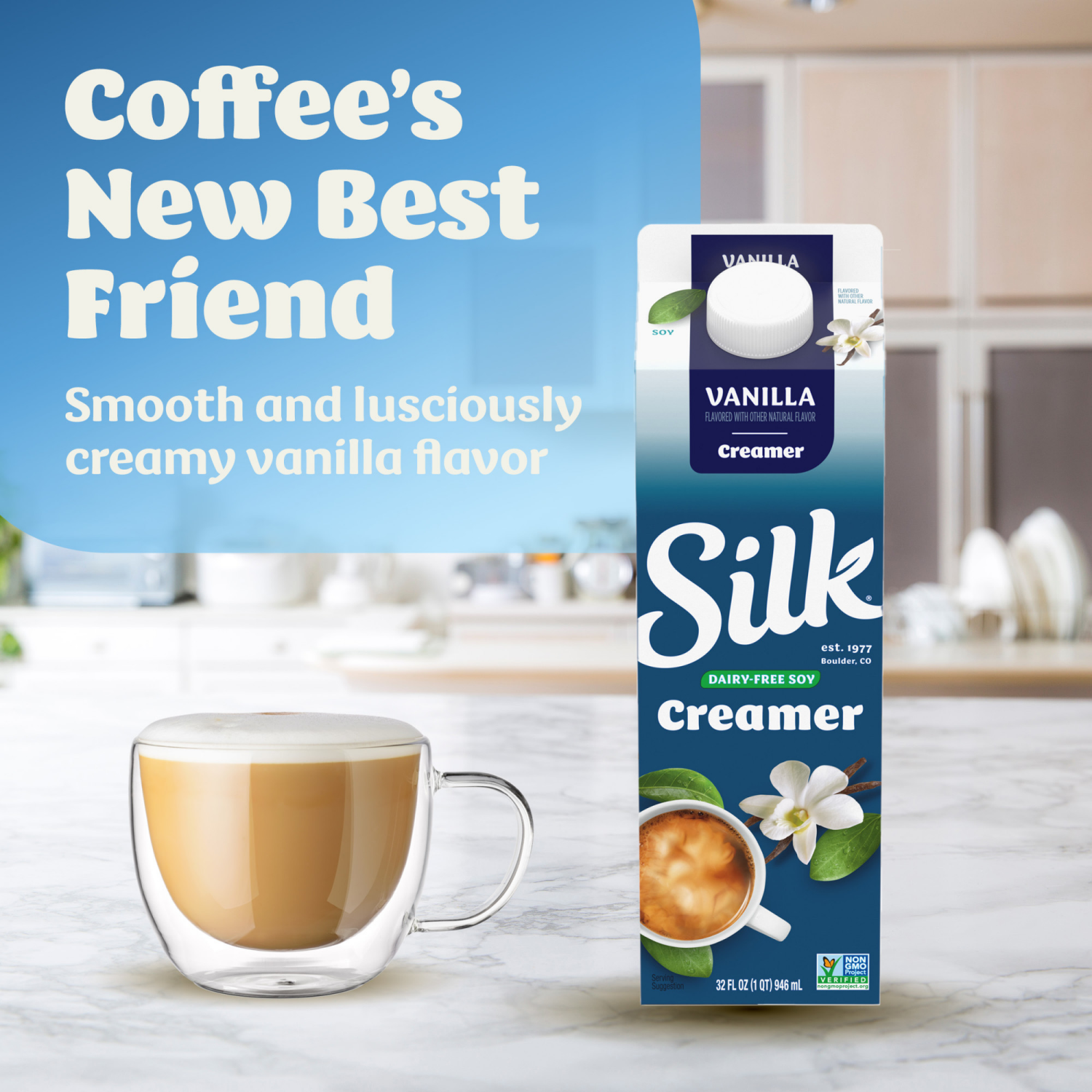 slide 5 of 5, Silk Soy Creamer, Vanilla, Dairy Free, Gluten Free, 32 FL OZ Carton, 32 fl oz