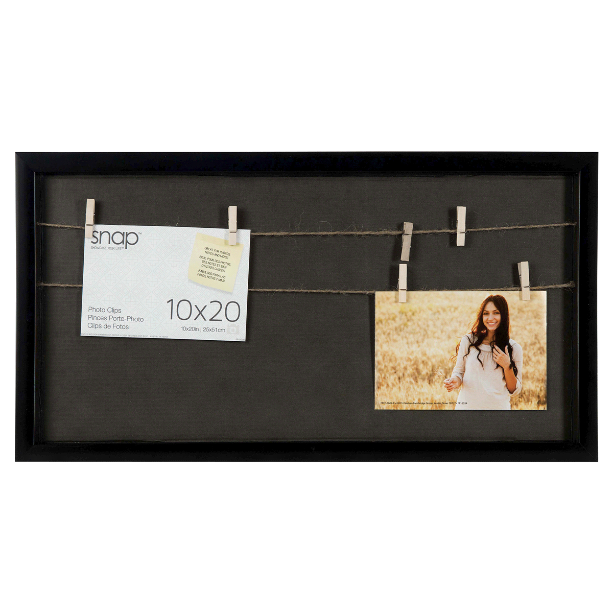 slide 1 of 1, Pinnacle Snap Clothespin Shadow Box - Black, 10 in x 20 in