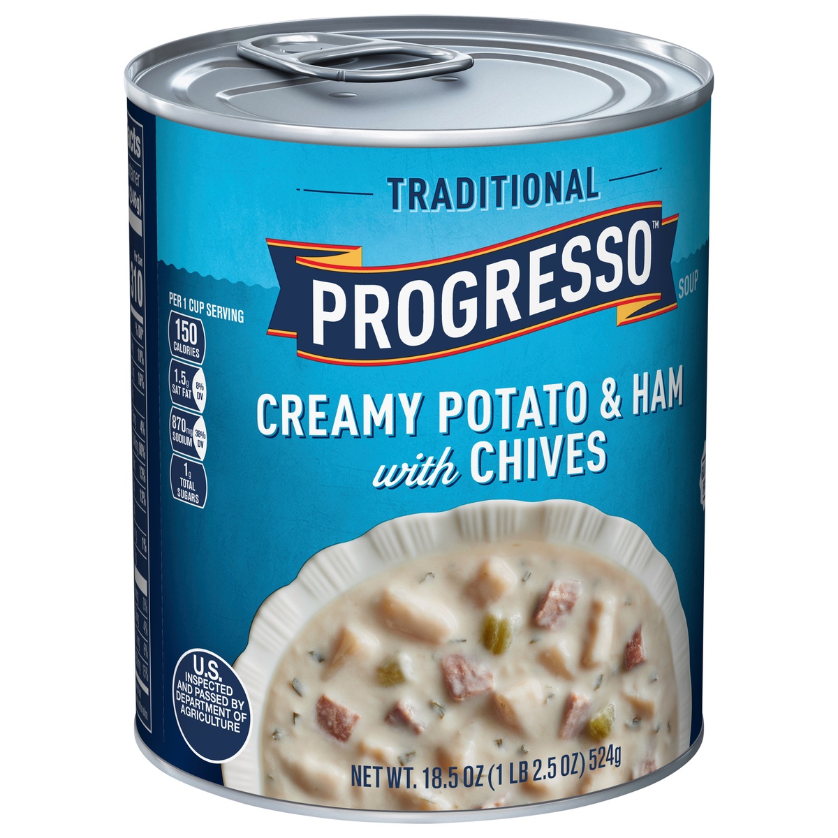 slide 8 of 13, Progresso Traditional Creamy Potato and Ham with Chives Soup, 18.5oz Can, 18.5 oz