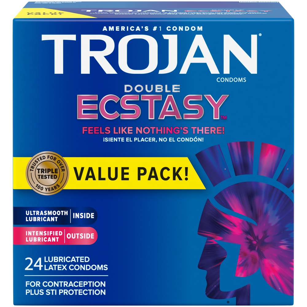 slide 2 of 4, Trojan Double Ecstasy Premium Latex Condoms, 24 ct