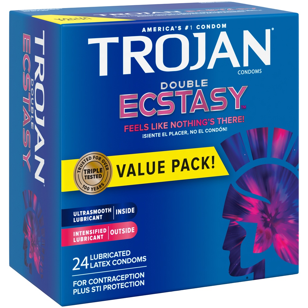 slide 3 of 4, Trojan Double Ecstasy Premium Latex Condoms, 24 ct