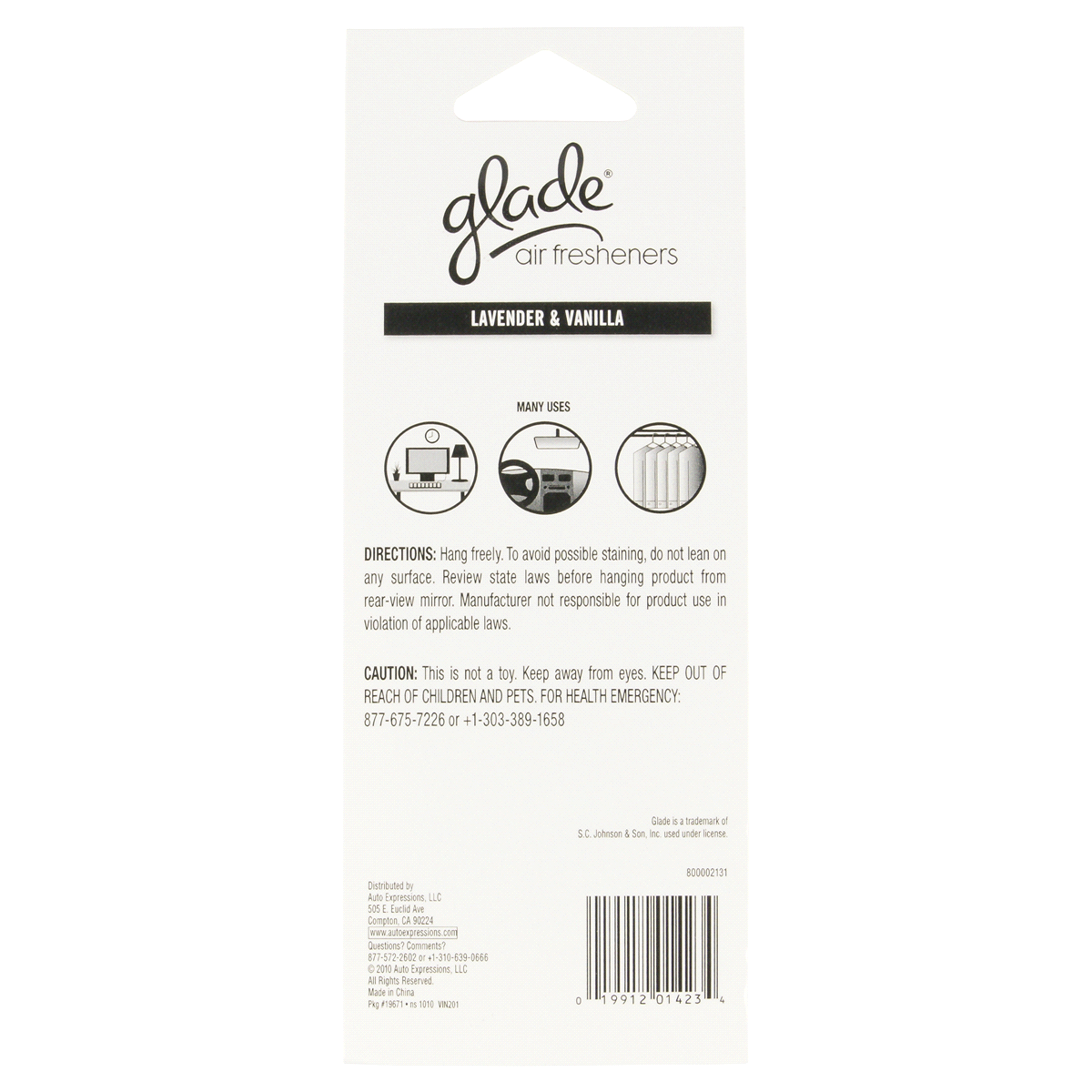 slide 2 of 2, Glade 3pk Car Hanging Paper Lavender Vanilla Air Freshener - 3oz, 3 ct