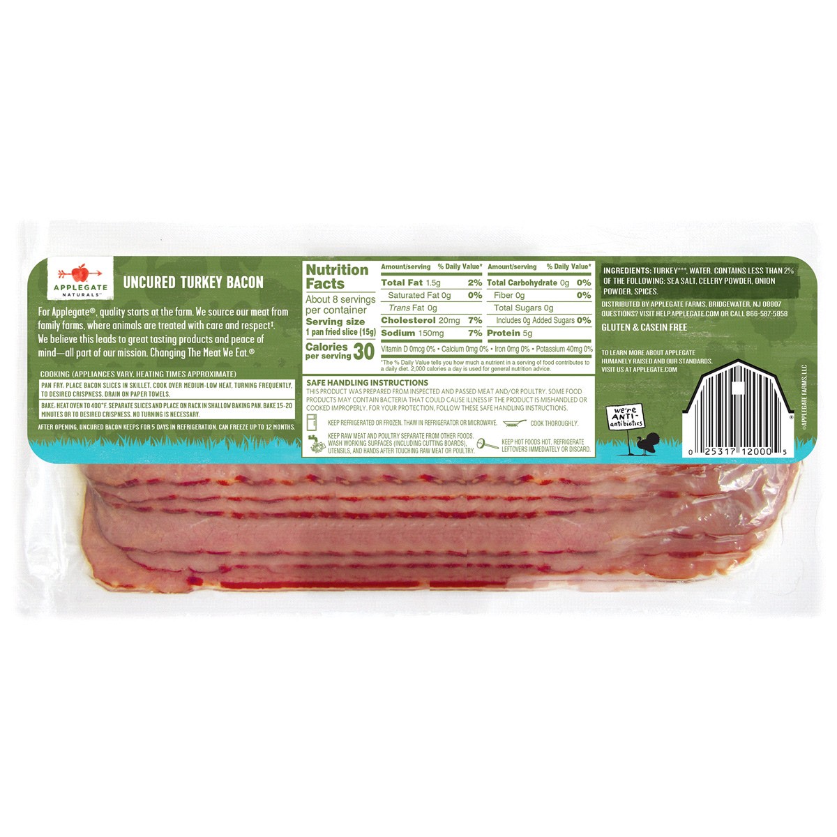 slide 2 of 2, Applegate Hickory Smoked Uncured Turkey Bacon, 8 oz