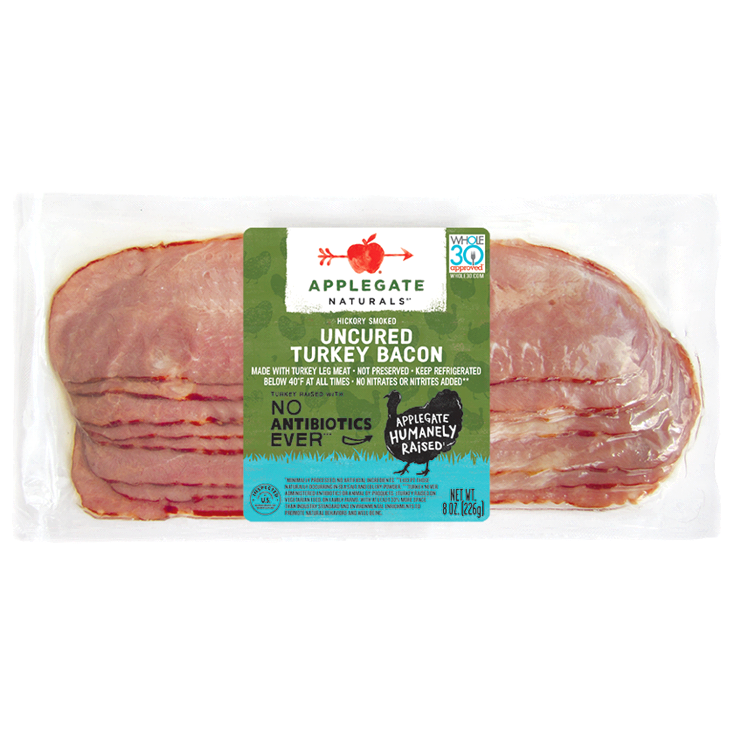 slide 1 of 2, Applegate Hickory Smoked Uncured Turkey Bacon, 8 oz