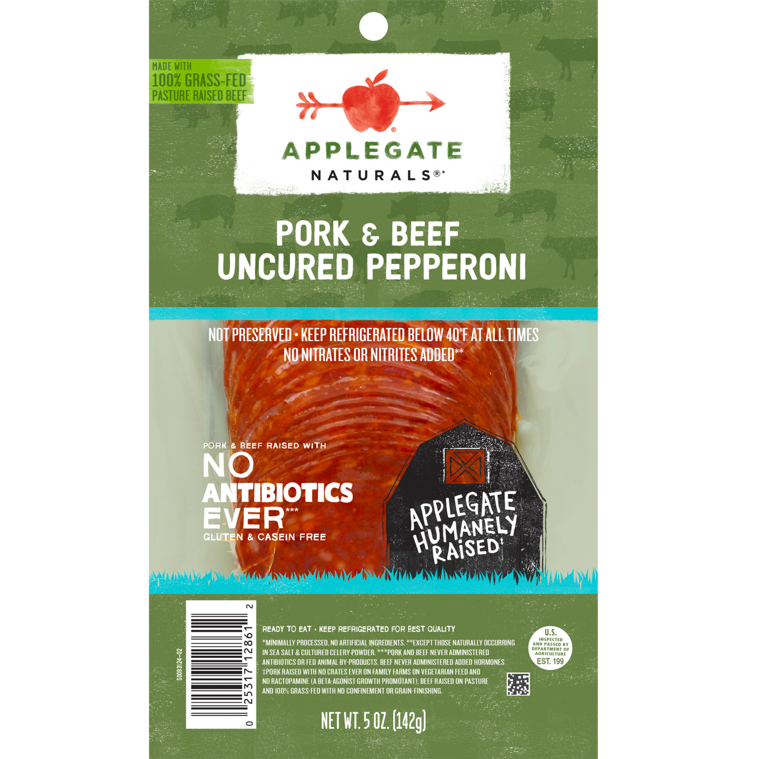 slide 1 of 2, Applegate Natural Uncured Pork & Beef Pepperoni Sliced, 5 oz