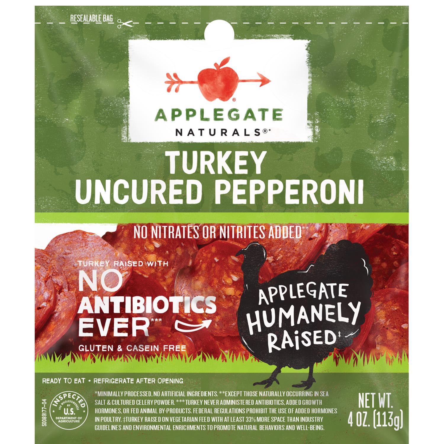 slide 1 of 6, Applegate Farms Applegate Natural Uncured Turkey Pepperoni Sliced, 4oz, 4 oz