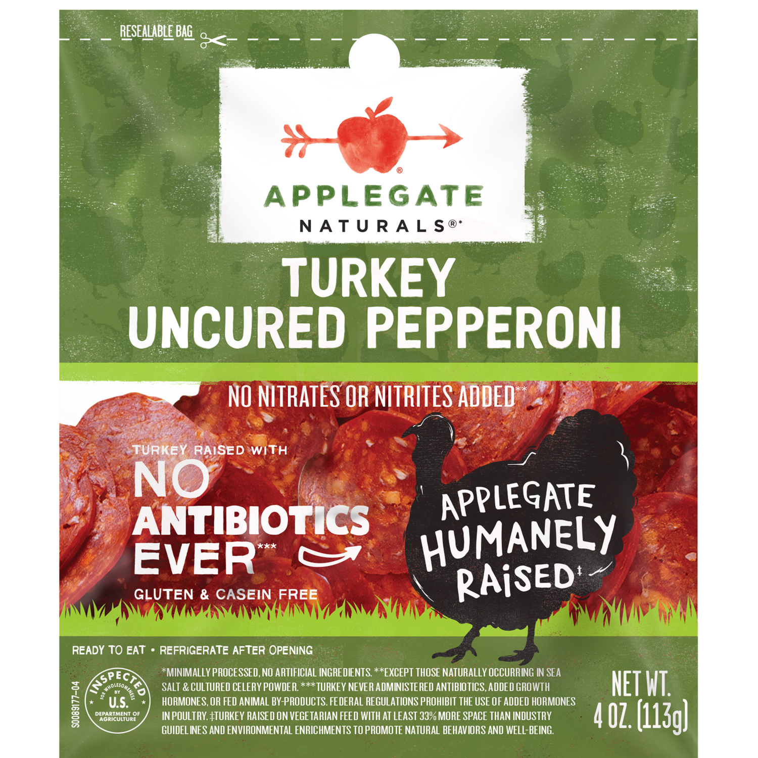 slide 1 of 6, Applegate Natural Uncured Turkey Pepperoni Sliced, 4 oz