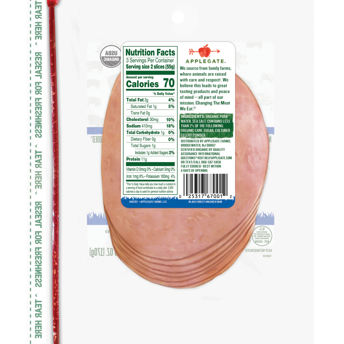 slide 2 of 2, Applegate Organics Uncured Black Forest Ham Sliced, 6oz, 6 oz