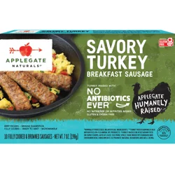 Applegate Naturals Savory Turkey Breakfast Sausage Links, 7oz (Frozen)
