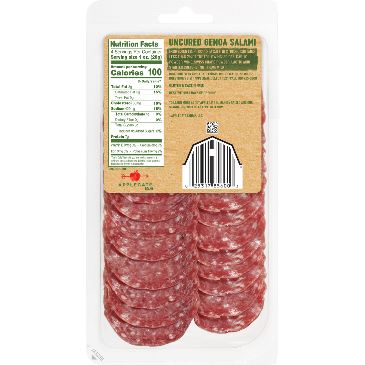 slide 2 of 2, Applegate Naturals Uncured Genoa Salami Sliced, 4oz, 4 oz