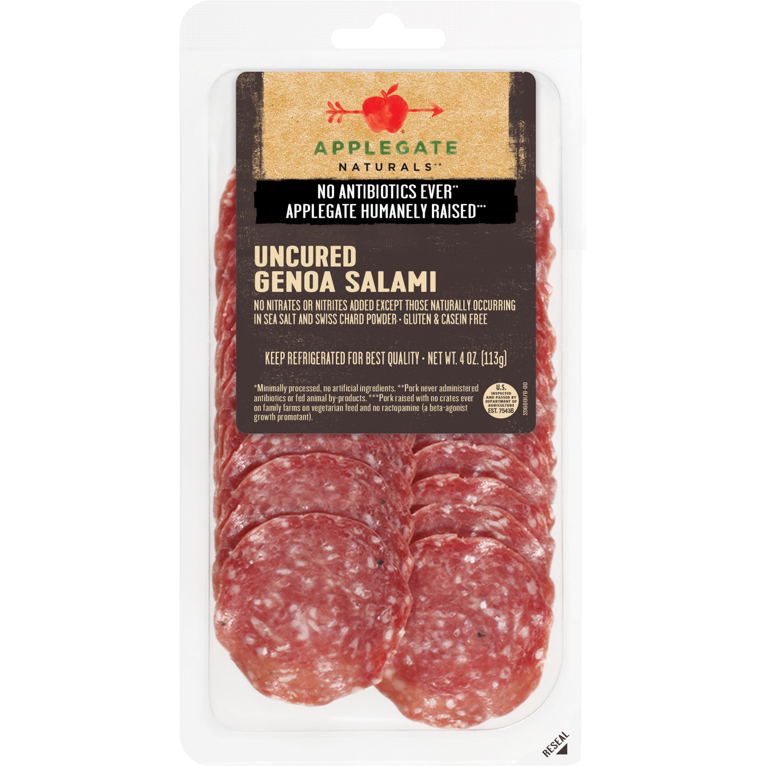slide 1 of 2, Applegate Naturals Uncured Genoa Salami Sliced, 4oz, 4 oz