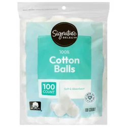 Signature Select/care Cotton Balls 100% Pure Soft & Absorbent Triple Size - 100 Count