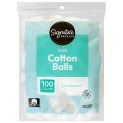 Signature Select/care Cotton Balls 100% Pure Soft & Absorbent Triple Size - 100 Count