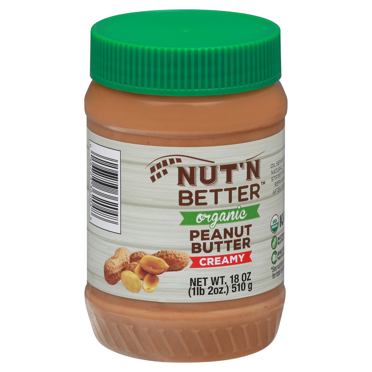 slide 2 of 9, Nut' N Better Creamy Organic Peanut Butter 18 oz, 18 oz