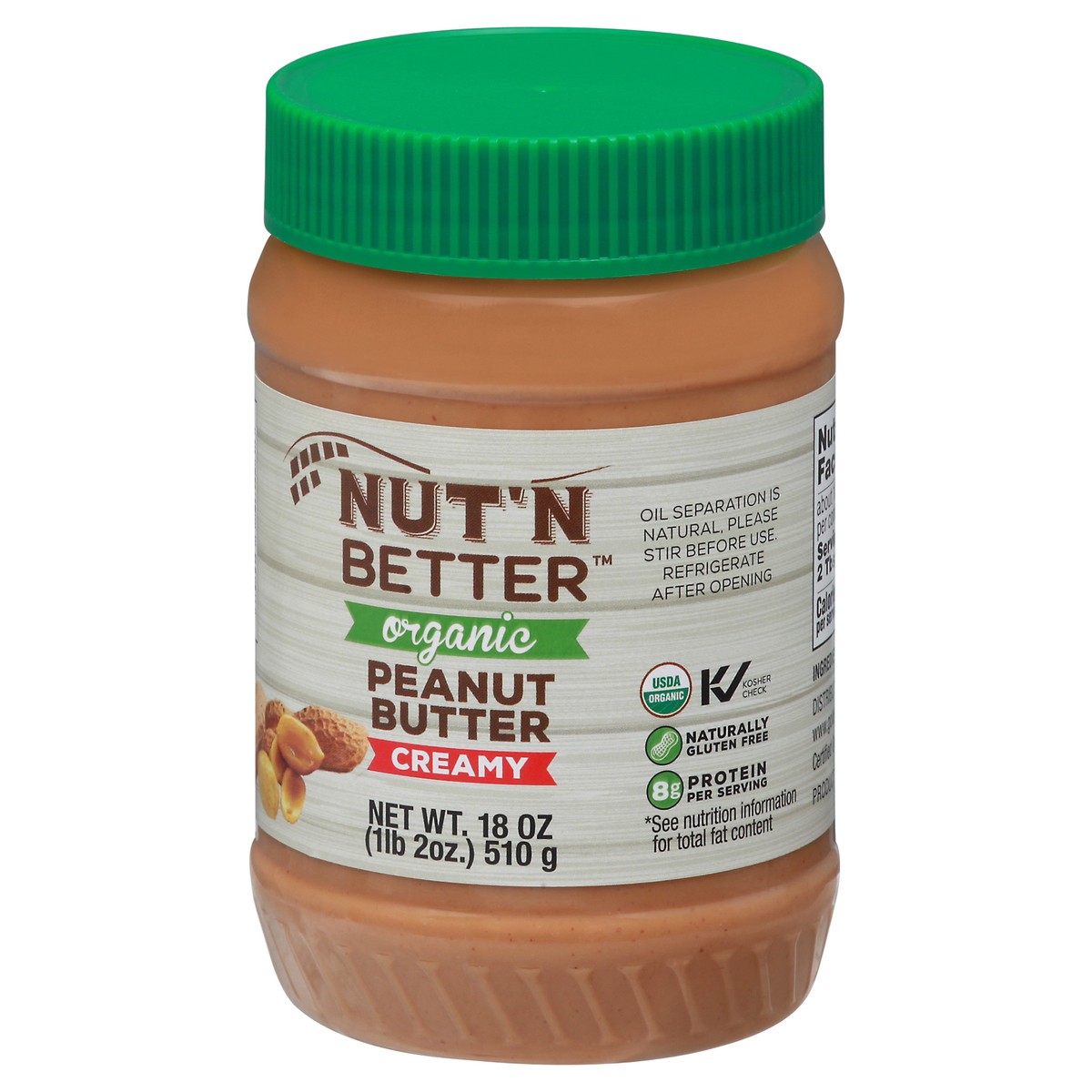 slide 9 of 9, Nut' N Better Creamy Organic Peanut Butter 18 oz, 18 oz