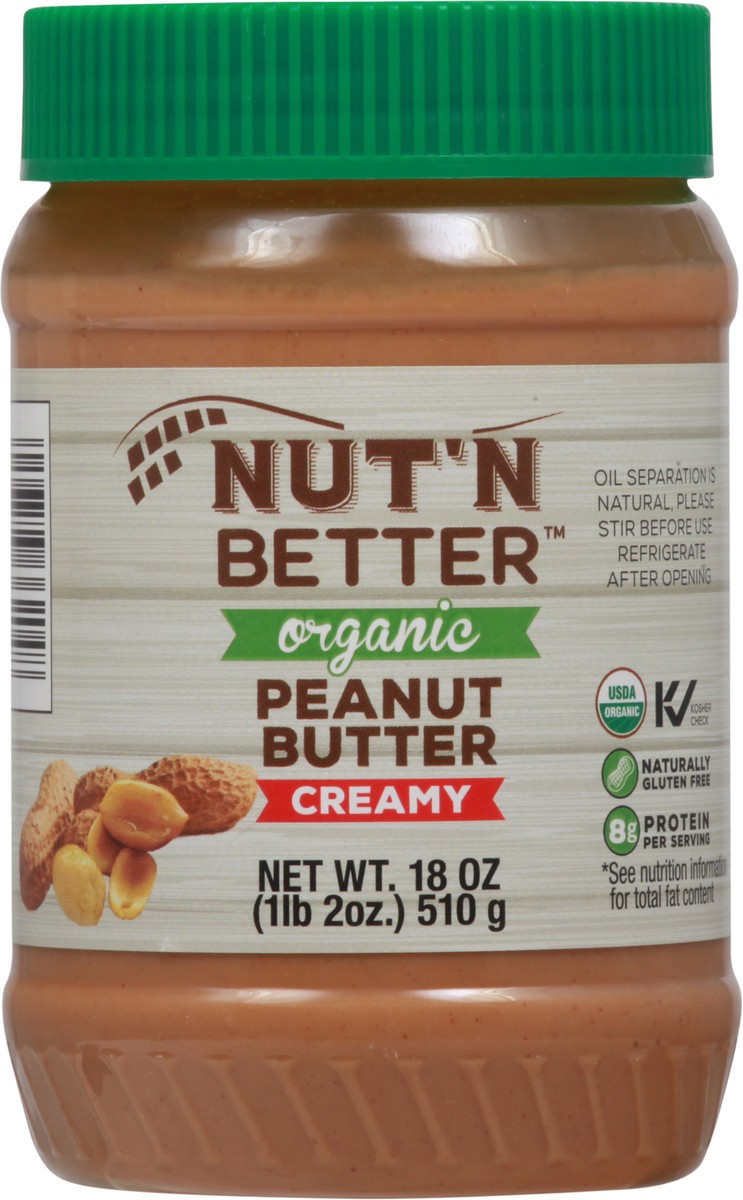 slide 3 of 9, Nut' N Better Creamy Organic Peanut Butter 18 oz, 18 oz