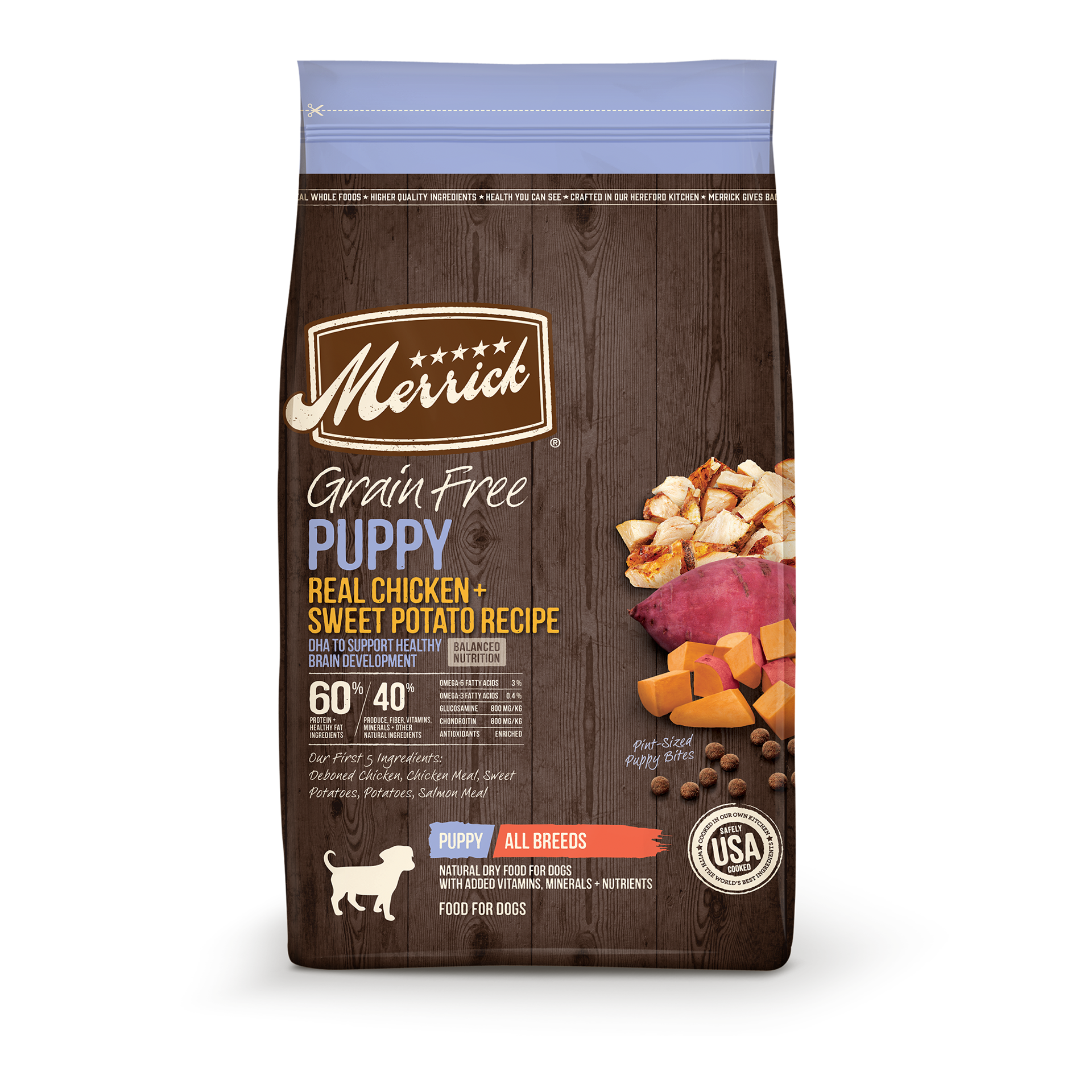 slide 1 of 9, Merrick Dry Puppy Food, Real Chicken and Sweet Potato Grain Free Dog Food Recipe - 10 lb Bag, 10 lb