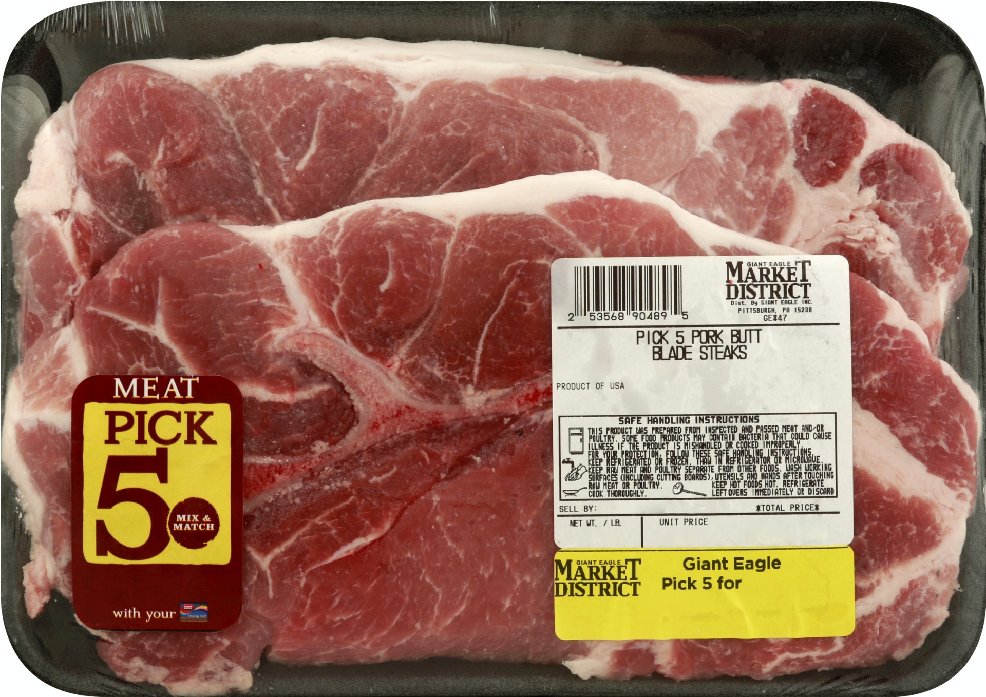 slide 1 of 1, Giant Eagle Pork Butt Blade Steak, Bone In, Pick 5, 1 lb