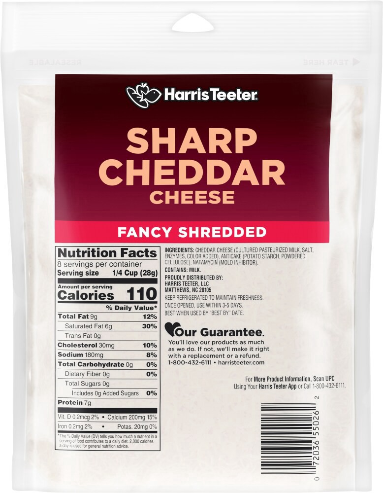 slide 2 of 2, Harris Teeter® Fancy Shredded Sharp Cheddar Cheese, 8 oz