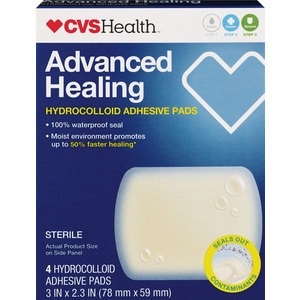 slide 1 of 1, CVS Health Sterile Latex-Free Advanced Healing Hydrocolloid Bandages 3 In. X 2.3 In., 4 ct