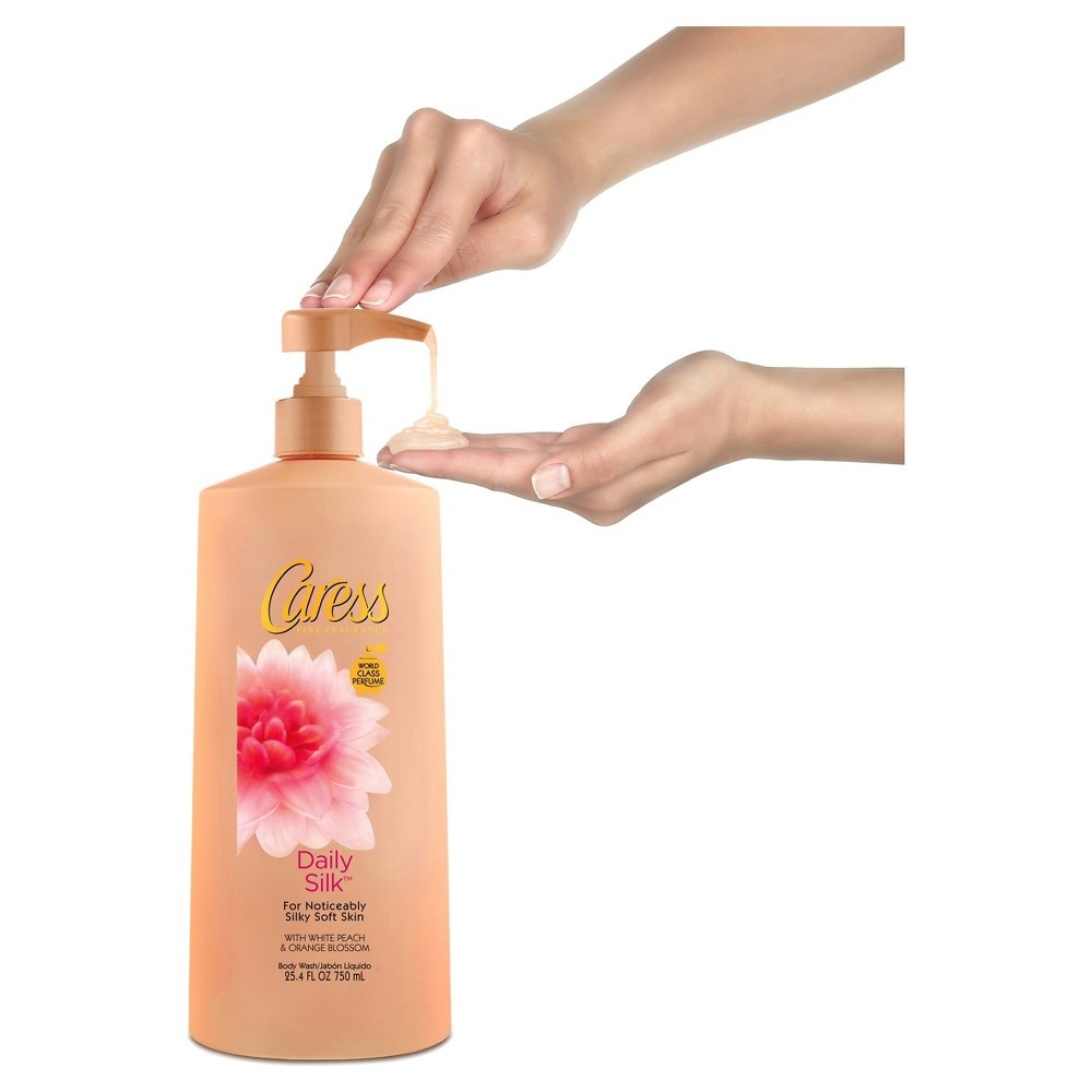 slide 7 of 7, Caress Body Wash with Pump Daily Silk, 25.4 oz, 25.4 fl oz