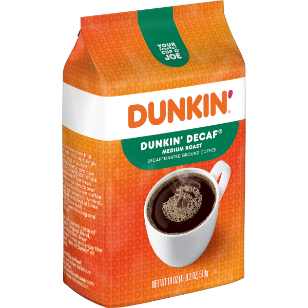 slide 12 of 13, Dunkin' Decaf Ground Coffee, Medium Roast, 18oz bag, 18 oz
