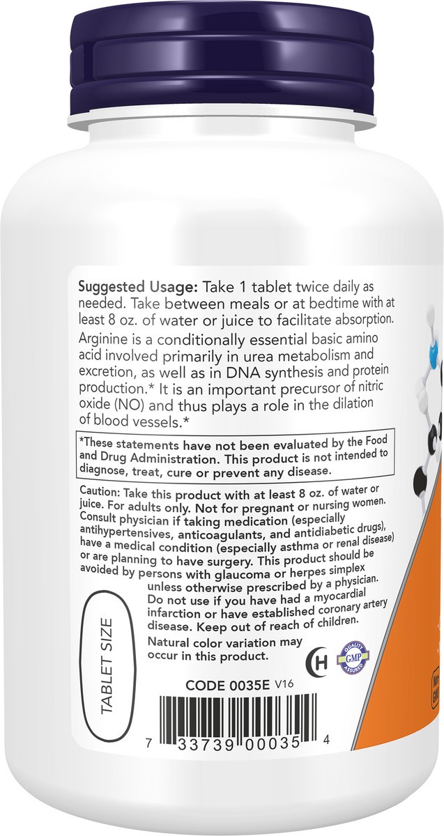 slide 4 of 4, NOW L- Arginine 1000 mg Tablets, 120 ct
